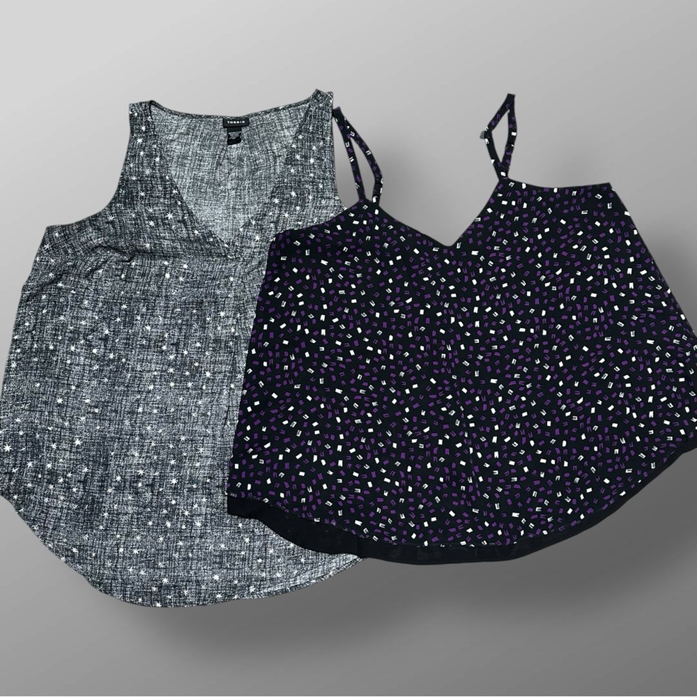 Torrid Sz 00 M/L 10 Chiffon Tank Tops Lot Black Star & Confetti Print Sleeveless